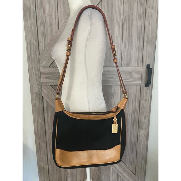 VTG Dooney & Bourke black canvas with tan leather - Picture 1 of 8